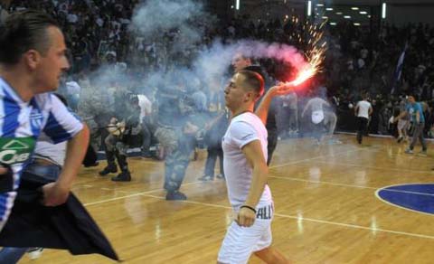 Hooligans clash at Buducnost vs Partizan